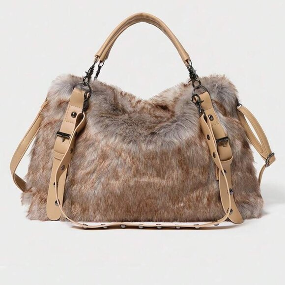 Fashion Fluffy Buckle Commuter Tote Bag - Picture 1 of 4